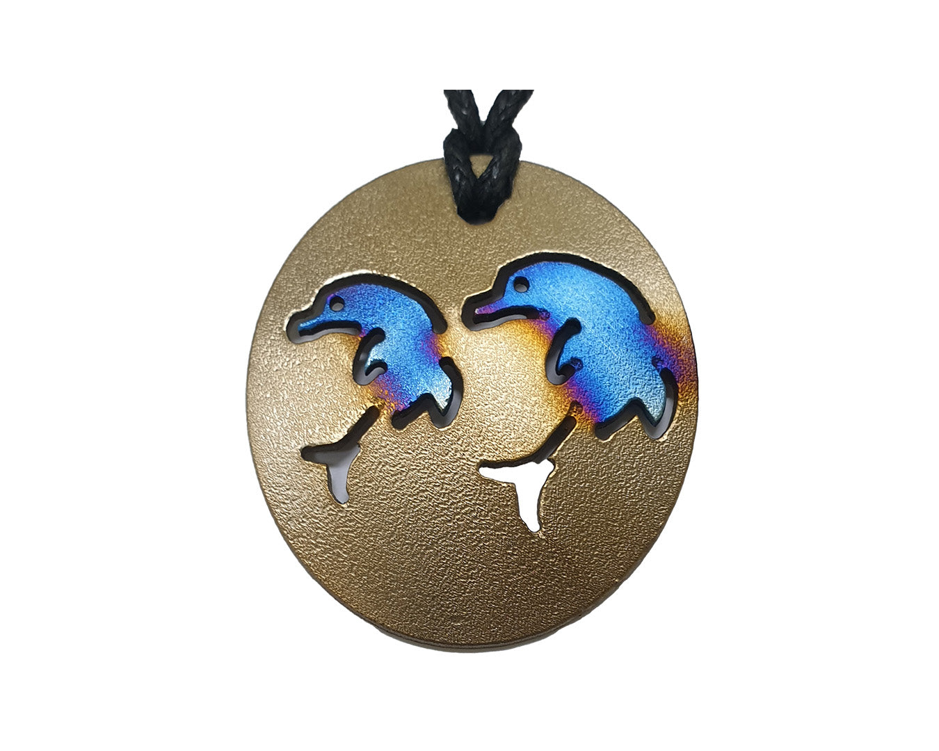 Personal Pendant - 28A - Double Dolphin Blue Dolphin on gold
